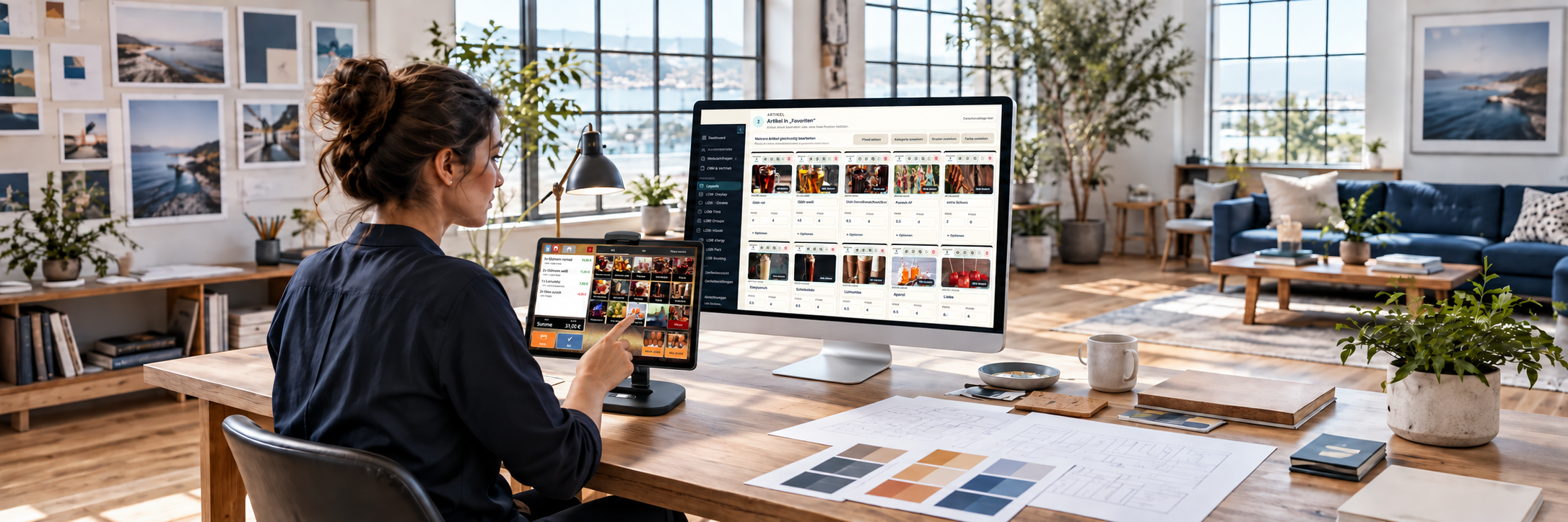 LOBI-Layoutverwaltung auf dem Monitor und LOBI 2 auf dem Tablet